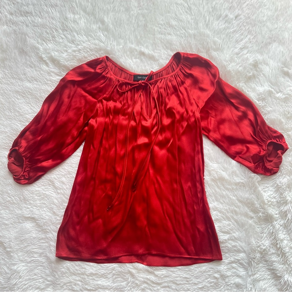 Karen Kane Red Satin Keyhole Blouse - Size Small - Made in USA